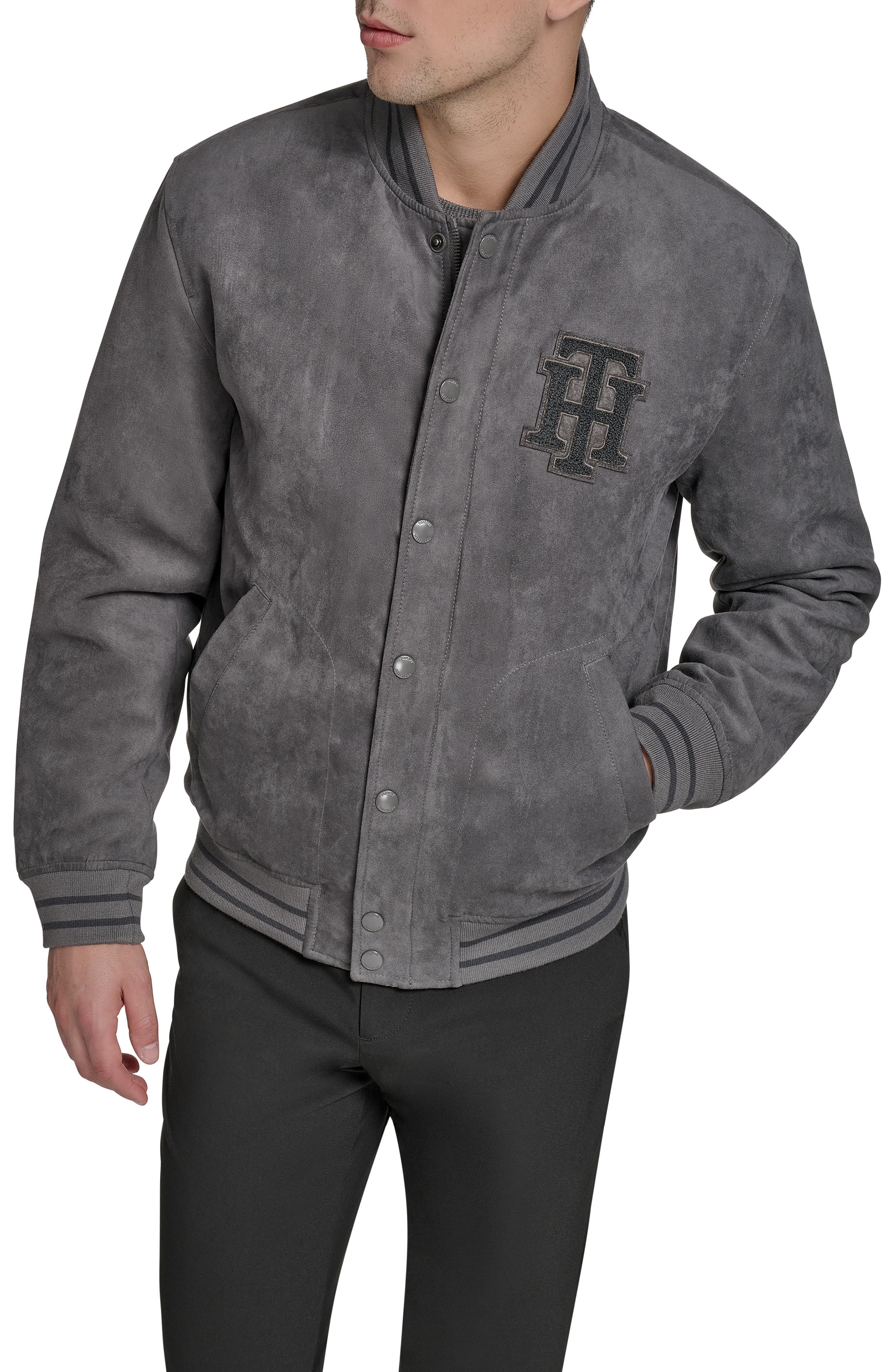 Faux Suede Varsity Bomber Jacket