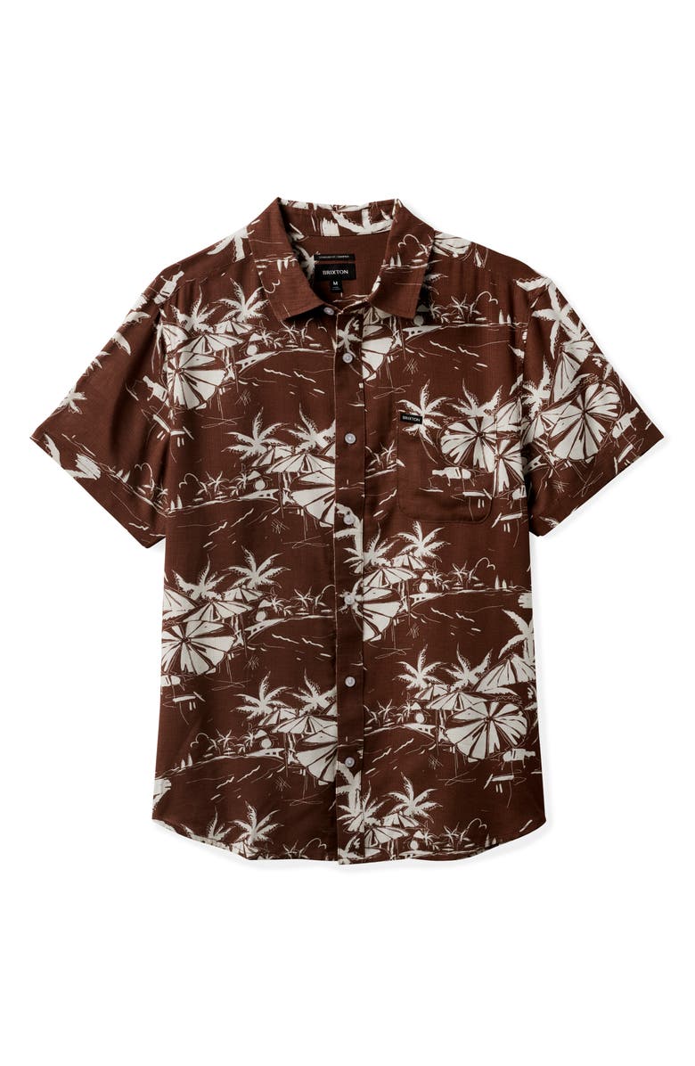 Brixton Charter Classic Fit Tropical Print Short Sleeve Slub Button-Up Shirt, Alternate, color, 