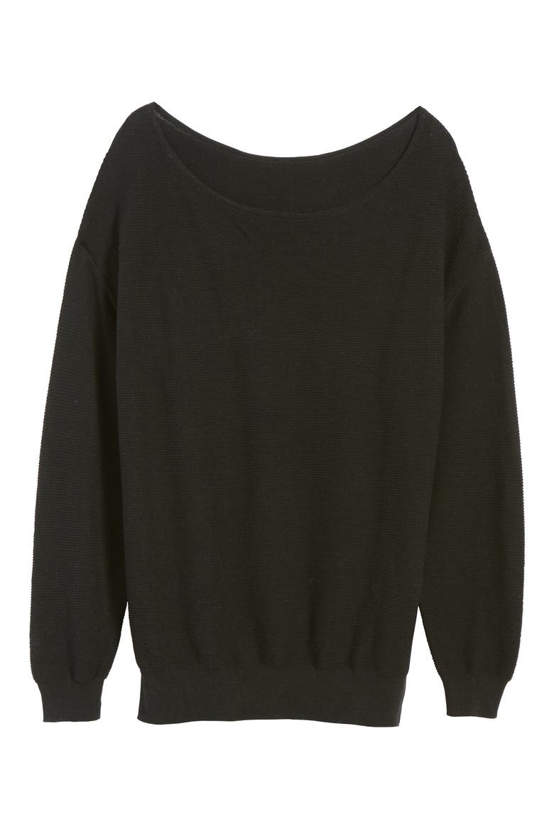 Boatneck Rib Knit Pullover, Alternate, color, BLACK