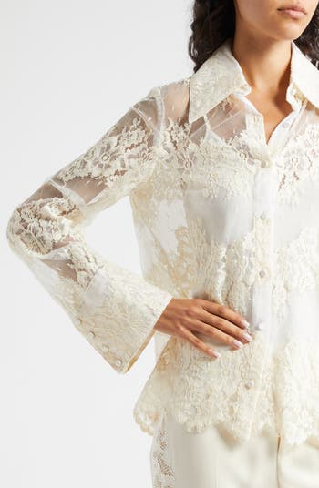 Cinq à Sept Missy Embroidered Floral Lace Mesh Top | Nordstrom