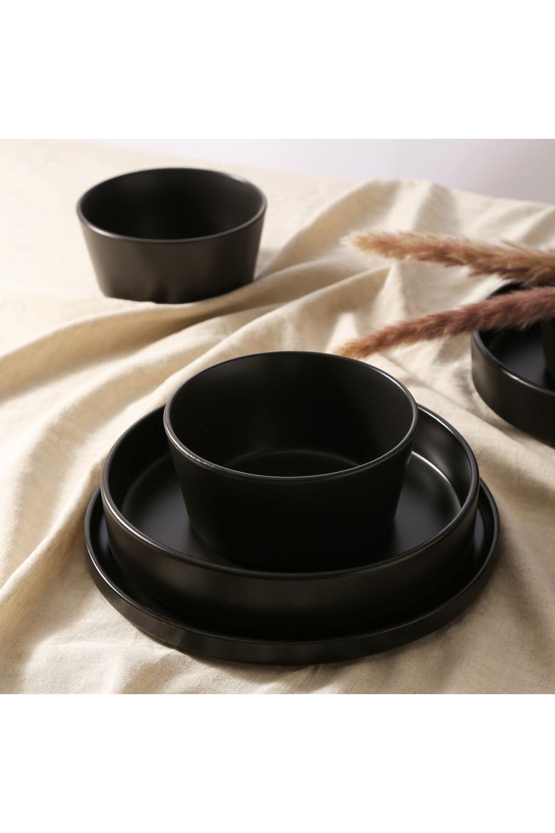 Celina Stoneware 24-Piece Dinnerware Set, Cereal and Dinner Bowls, Alternate, color, Black