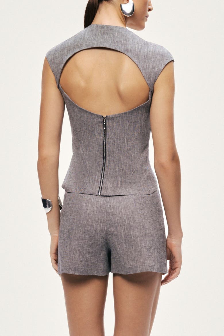 Button Detail Linen Blend Skort, Alternate, color, Grey