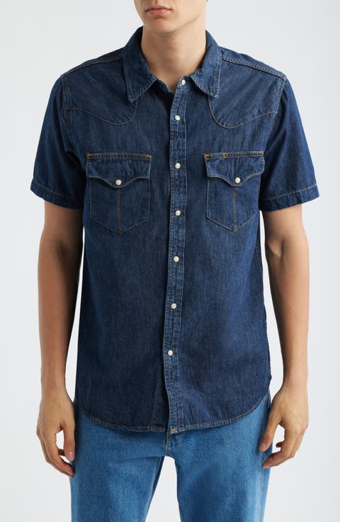 Short Sleeve Denim Snap-Up Shirt