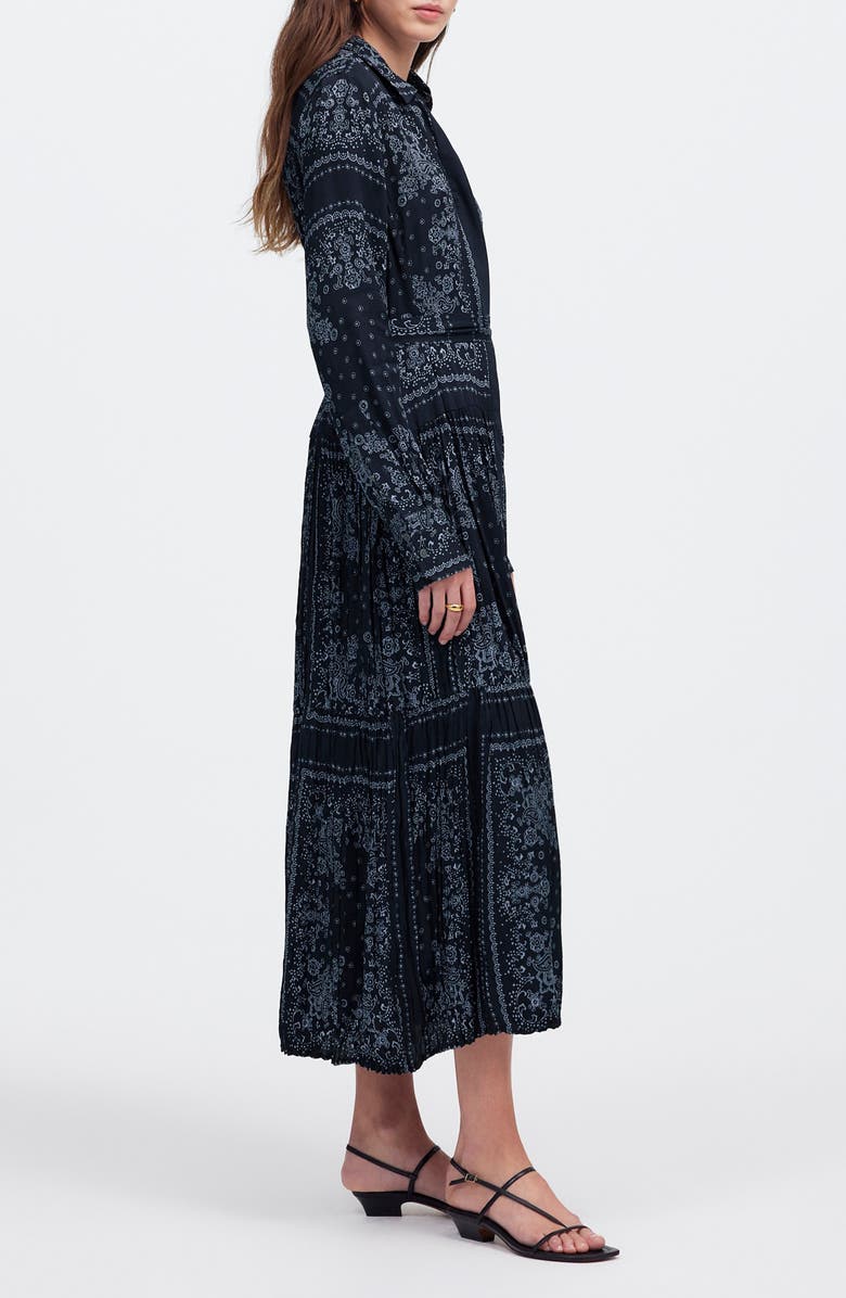 Bandana Print Relaxed Long Sleeve Tiered Midi Dress