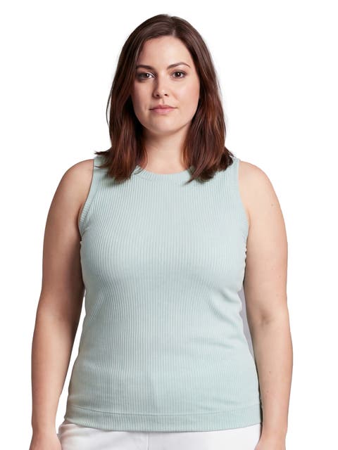 Curvy Basic Ribbed Knit Round Neck Sleeveless Tank Top