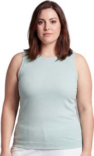 24seven Comfort Apparel Curvy Basic Ribbed Knit Round Neck Sleeveless Tank Top