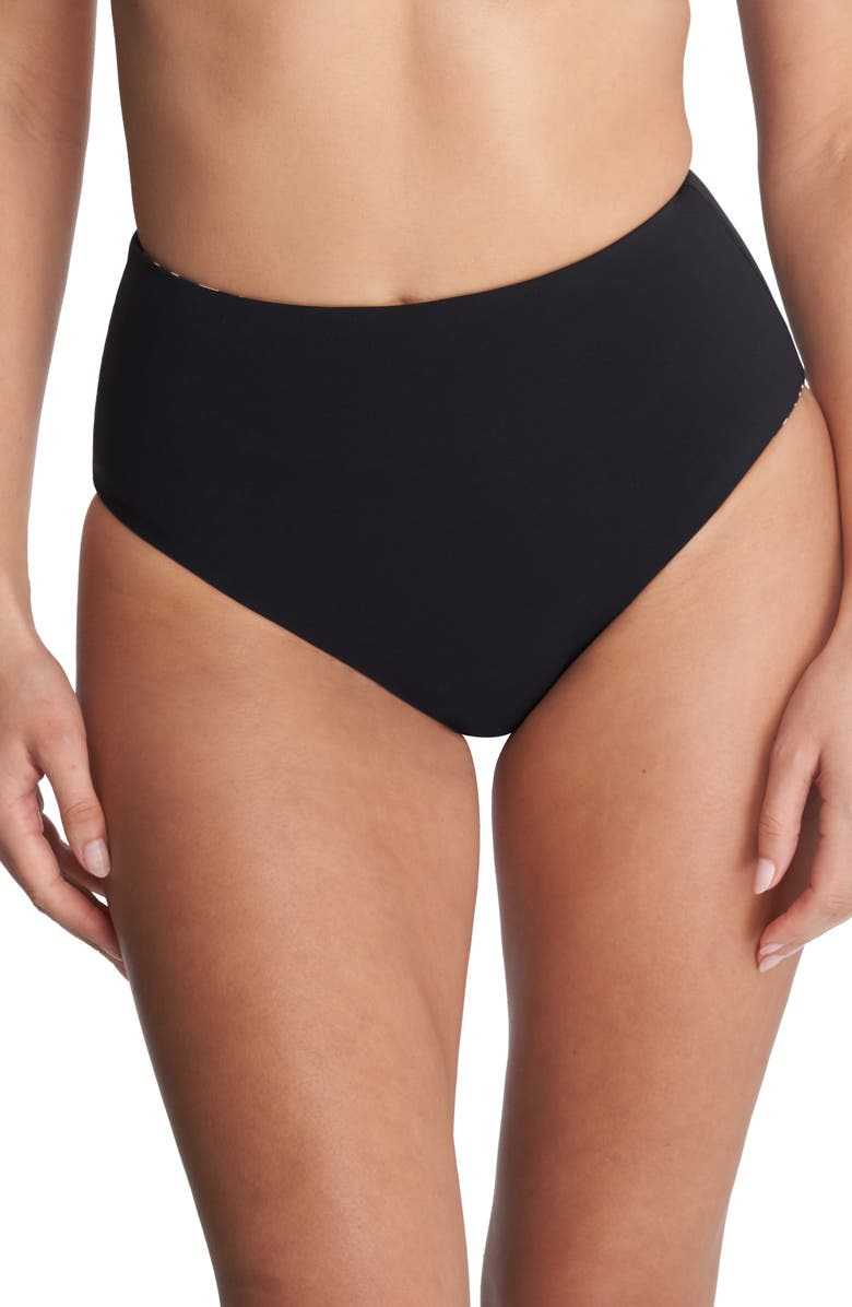 Natori Reversible High Waist Bikini Bottoms, Alternate, color, Luxe Leopard / Black