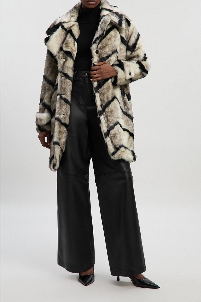 Mono Faux Fur Belted Longline Coat, Alternate, color, Mono