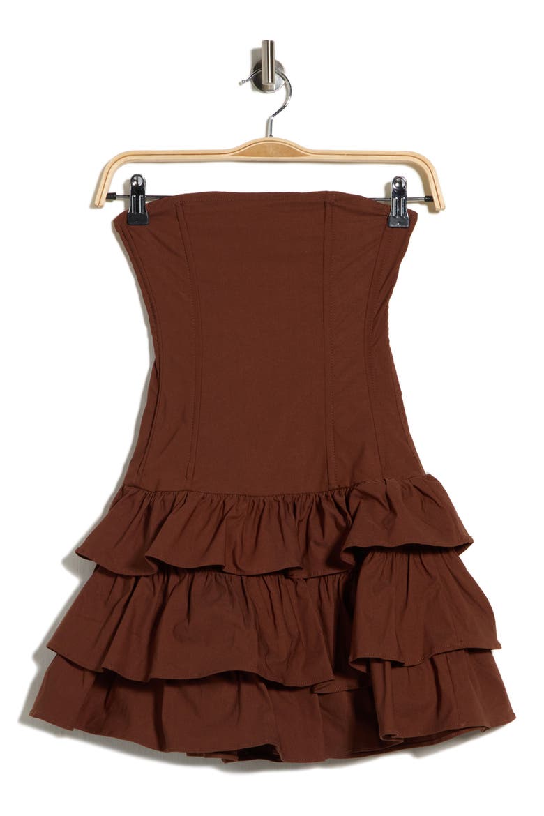 Valentia Strapless Tiered Minidress, Main, color, BROWN
