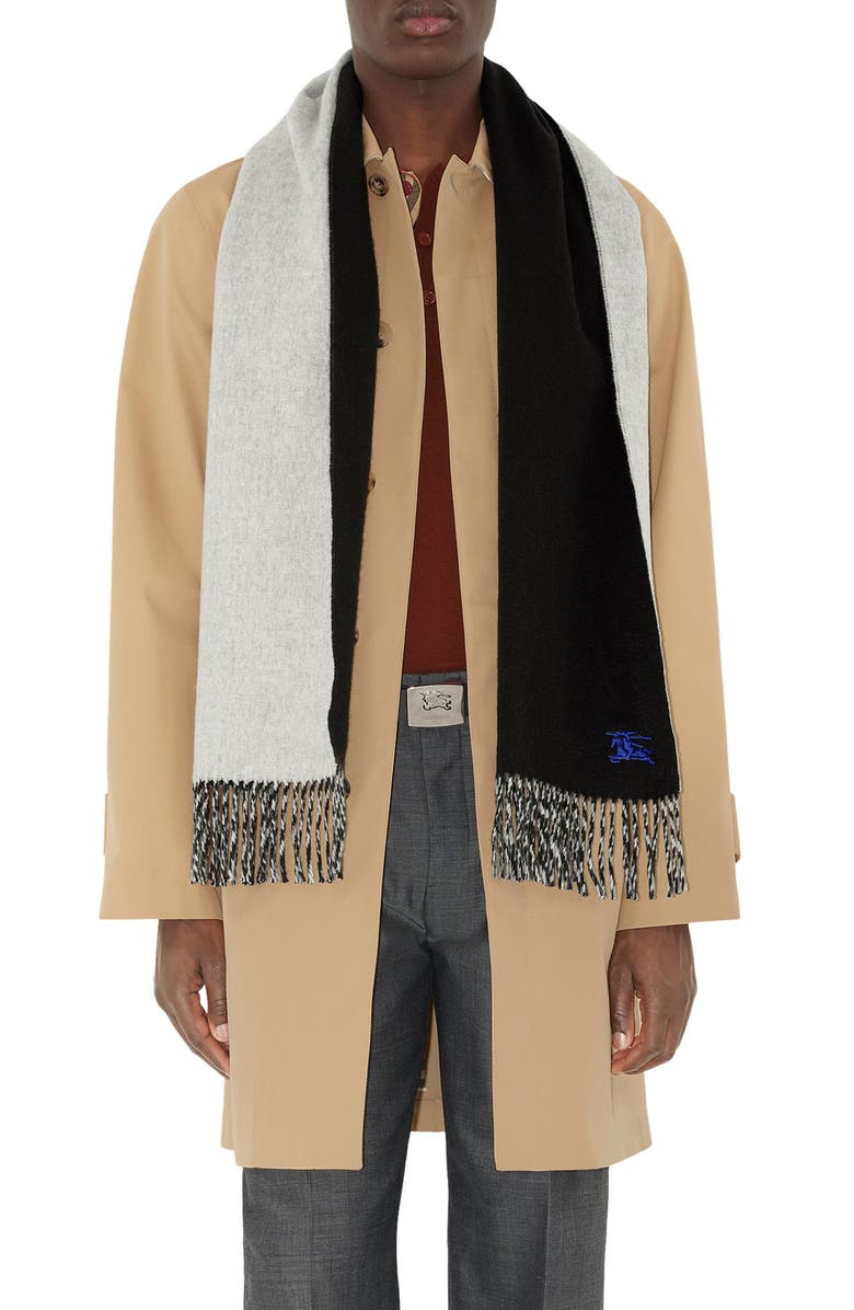 Burberry Reversible EKD Embroidered Cashmere Scarf, Alternate, color, Black/ Mitten Grey