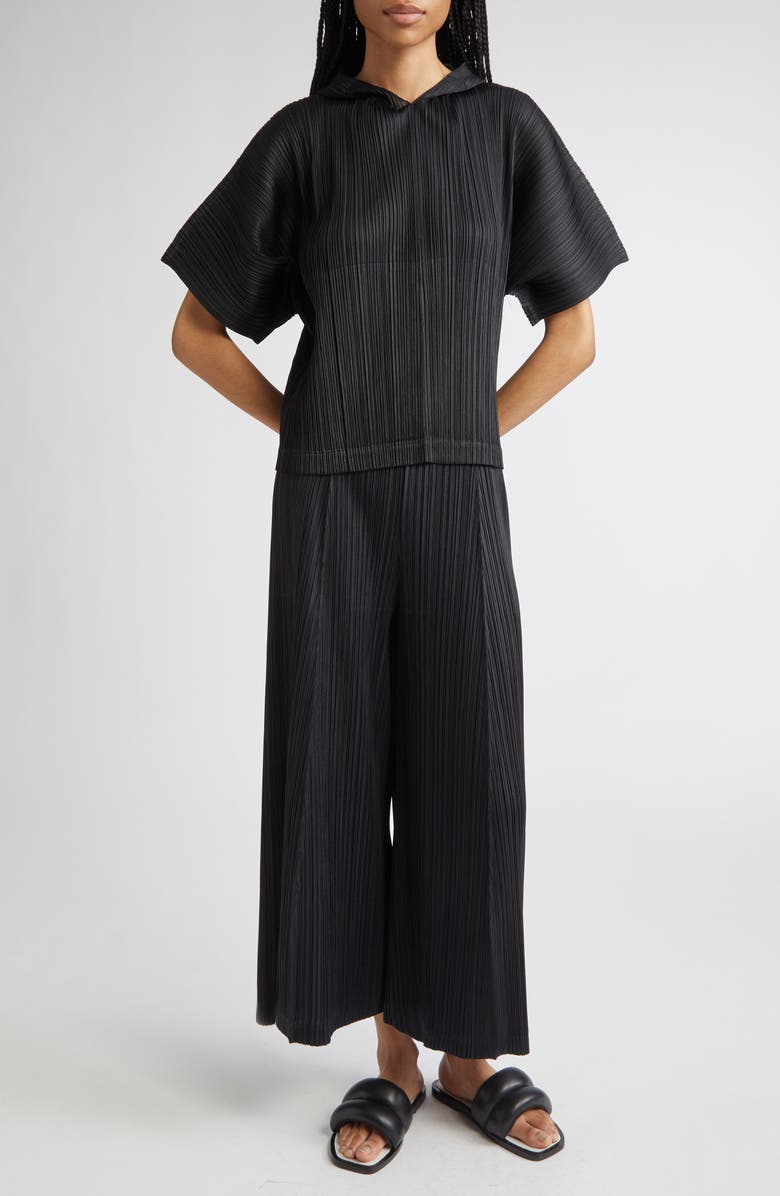 Pleats Please Issey Miyake Thicker Bottoms 1 Pleated Crop Wide Leg Pants, Alternate, color, Black