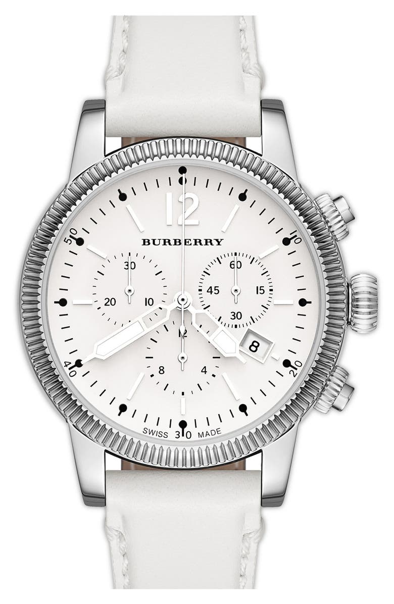 Burberry Round Leather Strap Watch, 42mm, Main, color, 