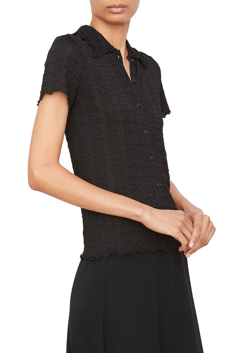 Puckered Button-Up Shirt, Alternate, color, BLACK
