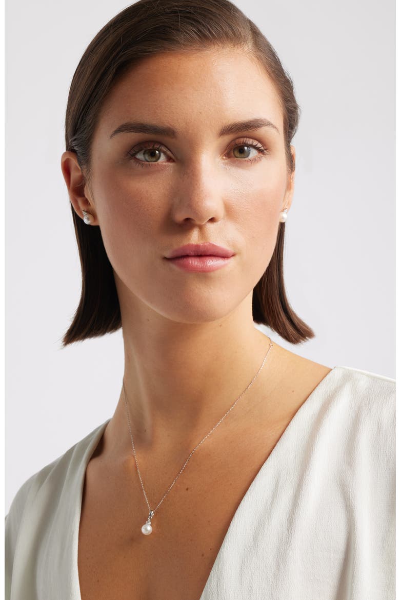 Akoya Pearl & Diamond Pendant Necklace, Alternate, color, WHITE- 14K WHITE GOLD