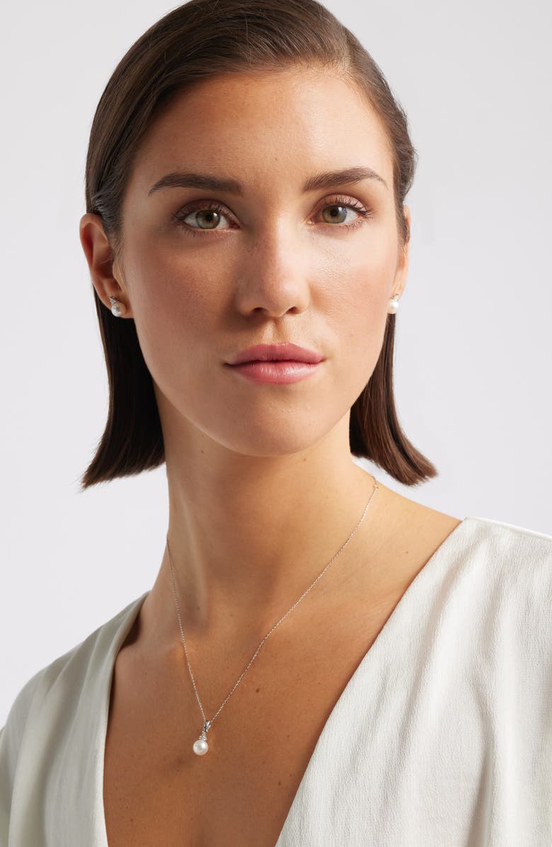 Nordstrom Akoya Pearl & Diamond Pendant Necklace, Alternate, color, White- 14K White Gold