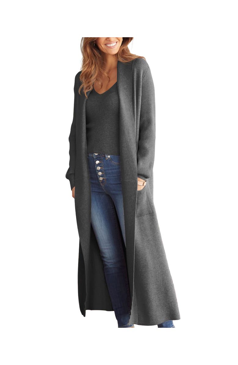 LASCANA Women's Long Knit Cardigan, Main, color, Charcoal Grey