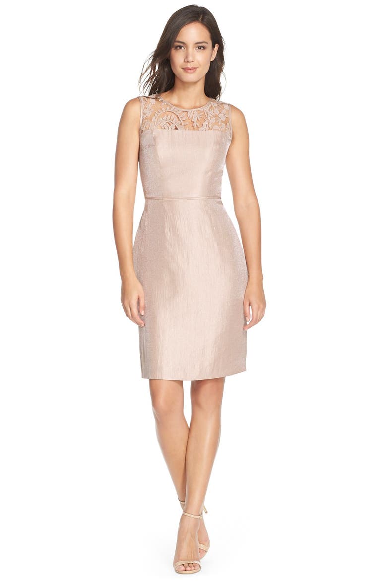 Embroidered Lace Illusion Yoke Sheath Dress & Topper, Alternate, color, JUTE