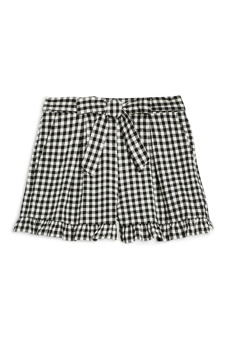 Tie Front Cotton & Linen Gingham Shorts, Alternate, color, IVORY MULTI