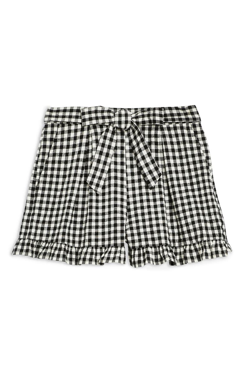 Topshop Tie Front Cotton & Linen Gingham Shorts, Alternate, color,