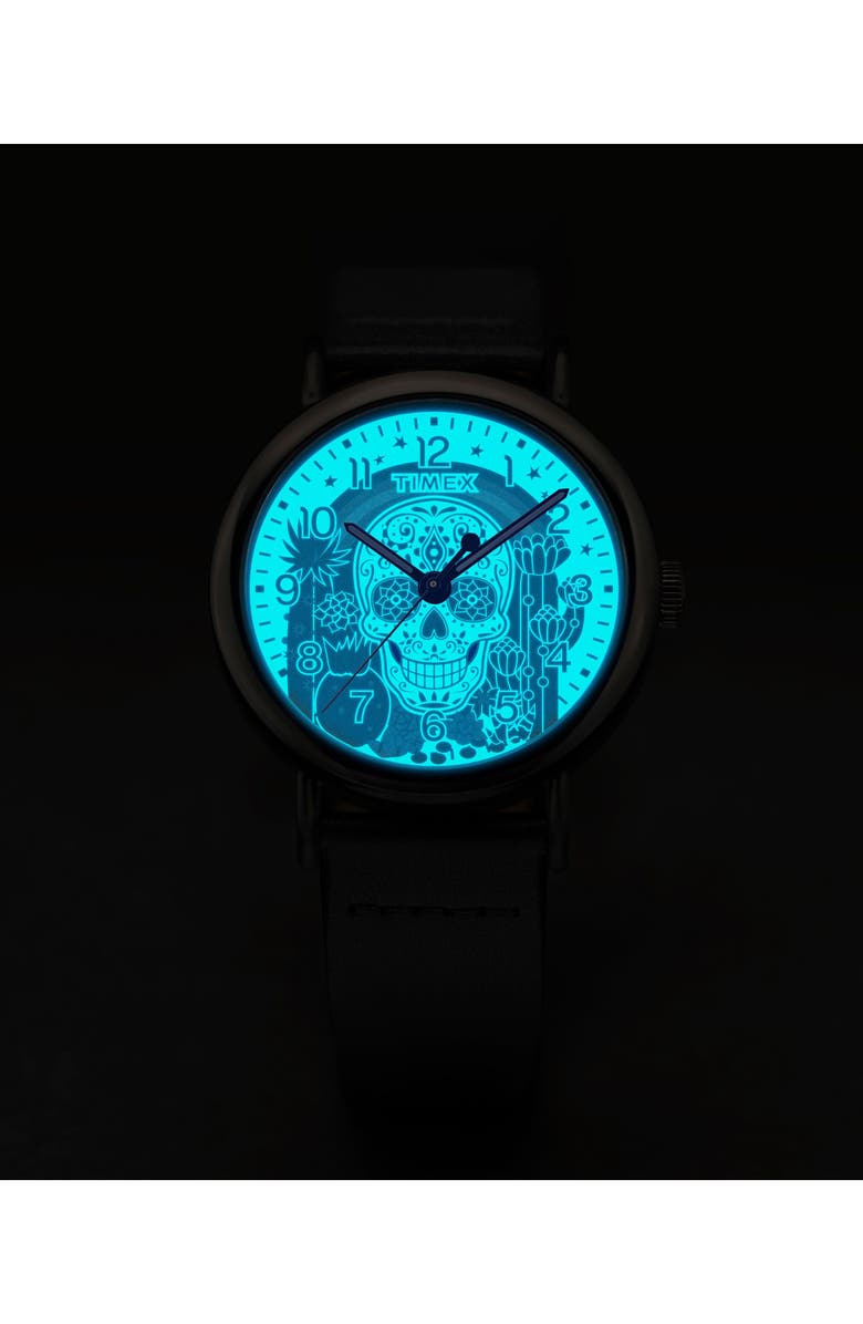 Timex<sup>®</sup> Day of the Dead Weekender Leather Strap, 40mm, Alternate, color,