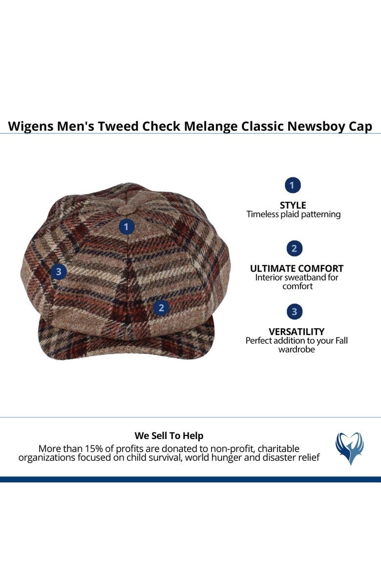 Wigens Men's Tweed Check Melange Classic Newsboy Cap, Alternate, color, Beige Melange