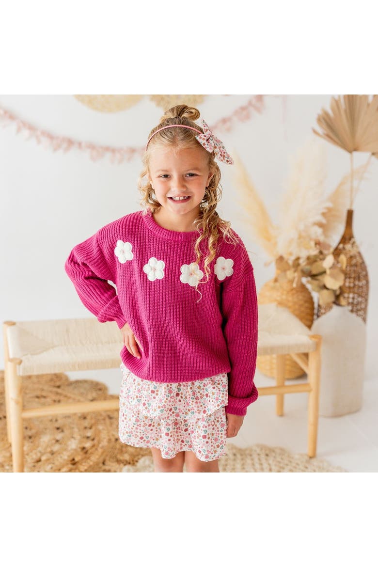 Floral Applique Sweater, Alternate, color, Berry