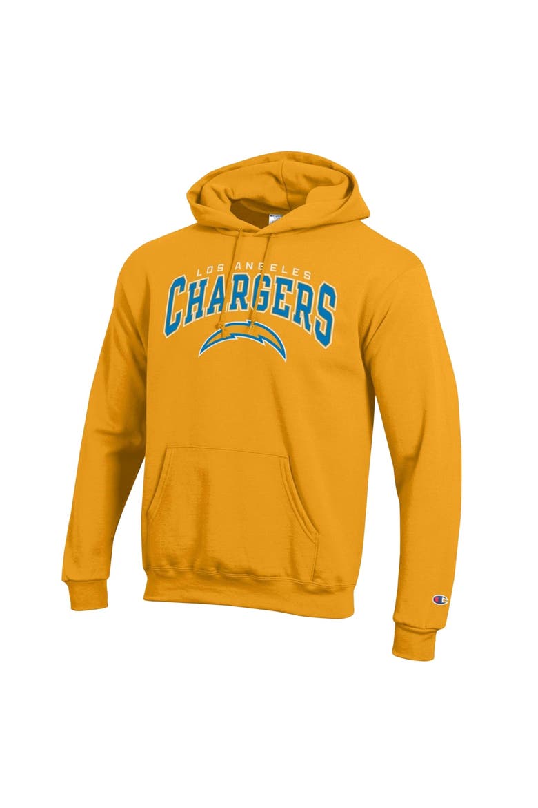 Men's Champion Gold Los Angeles Chargers Powerblend Arch over Logo Hoodie, Alternate, color, Gold