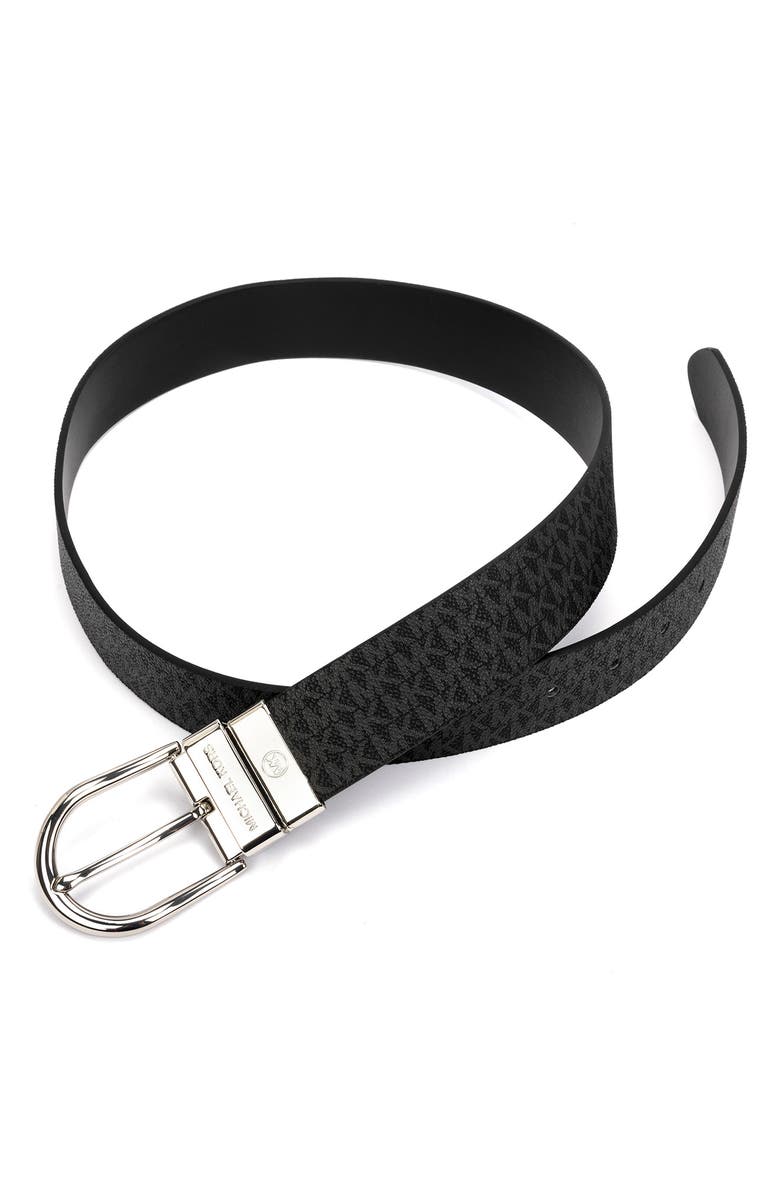 MICHAEL Michael Kors Logo Reversible Belt, Alternate, color, Black/ Silver