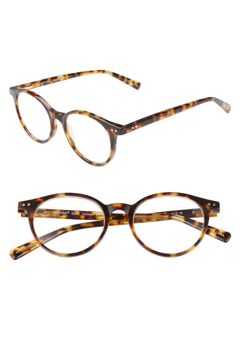Case Closed 49mm Round Reading Glasses, Alternate, color, TORTOISE / CLEAR