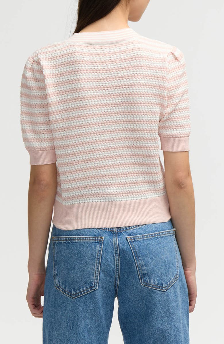 NVLT Bow Stripe Short Sleeve Cotton Blend Sweater, Alternate, color, Blush/ Marshmallow Stripe