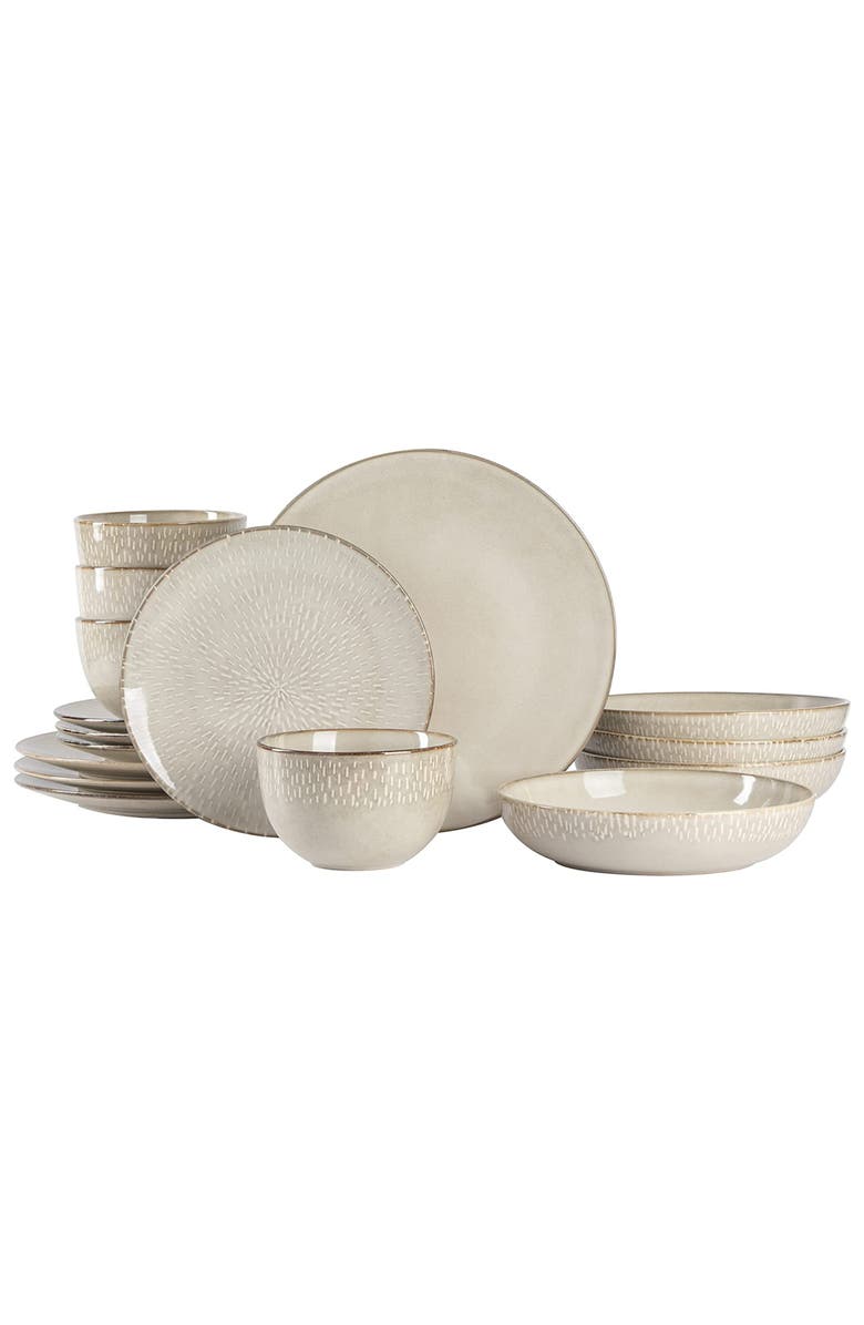 Gibson Elite Matisse 16 Piece Stoneware Dinnerware Set with Reactive Glaze, Main, color, White