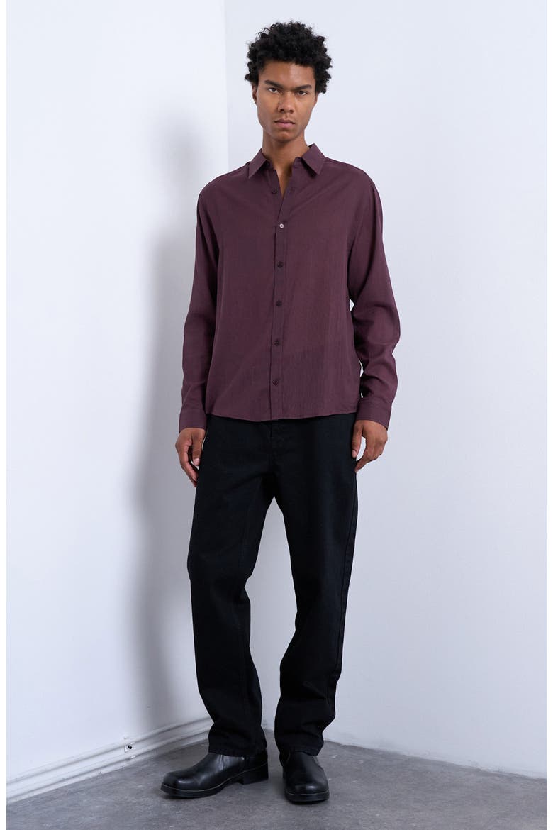 Pinstripe Semisheer Cotton Button-Up Shirt, Alternate, color, BURGUNDY