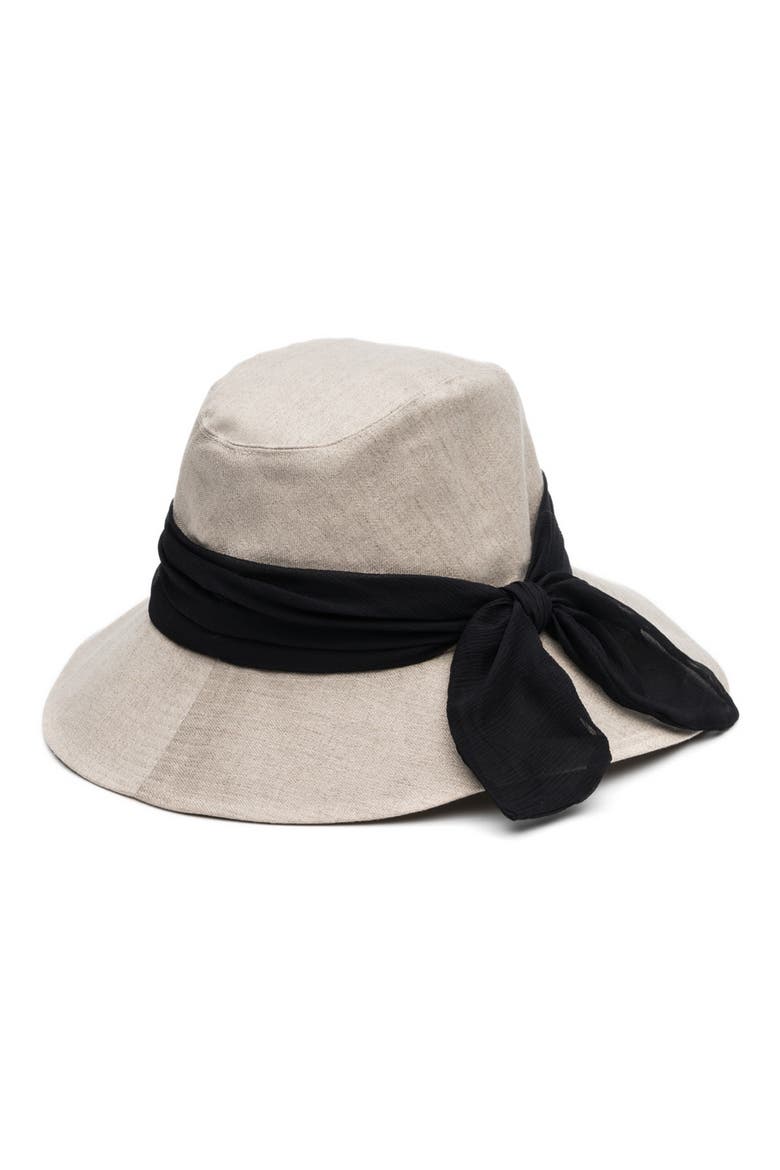 Jordana Bow Linen Packable Hat, Main, color, BEIGE