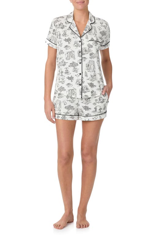 Kate Spade New York Print Short Pajamas In White Black