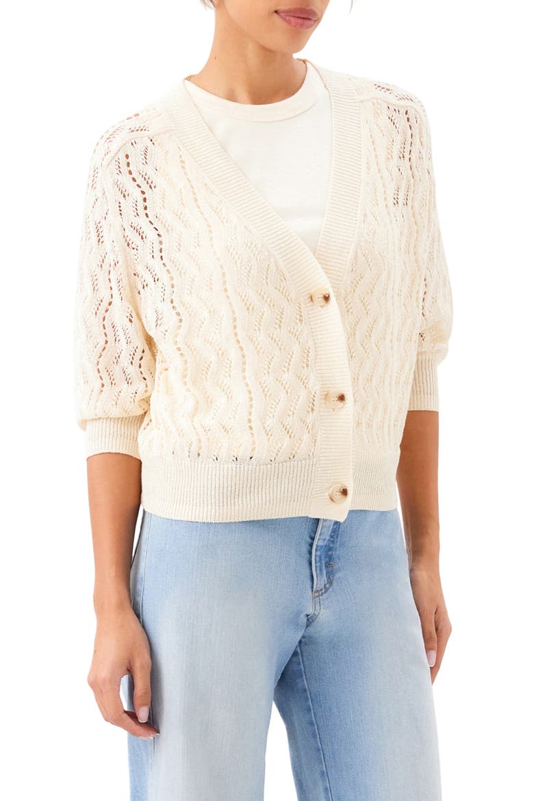 Puff Sleeve Cardigan Sweater, Alternate, color, NATURAL