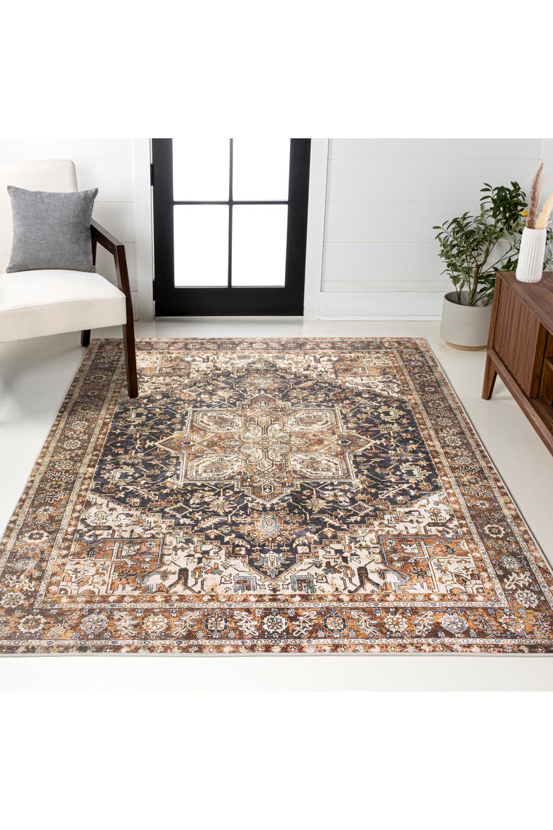 Chapell Chenille Traditional Medallion Machine-Washable Area Rug, Alternate, color, Black/Terra