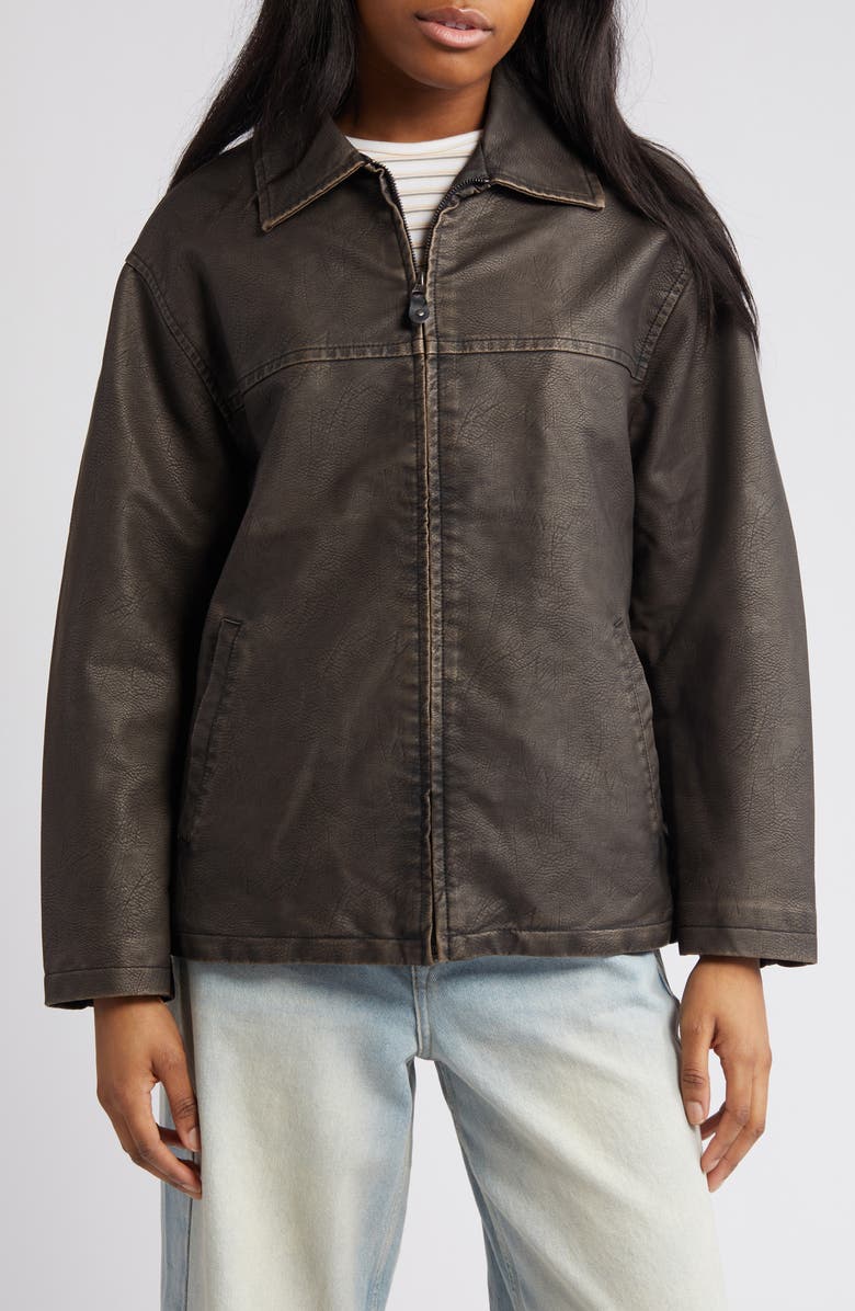 BDG Urban Outfitters Wadded Faux Leather Jacket, Alternate, color, Chocolate