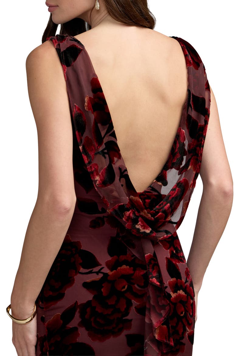 Sleeveless Cowl Back Velvet Gown, Alternate, color, Burgundy Multi