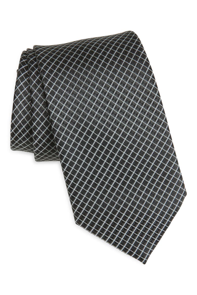 Neal Miniature Grid Print Tie, Main, color, BLACK