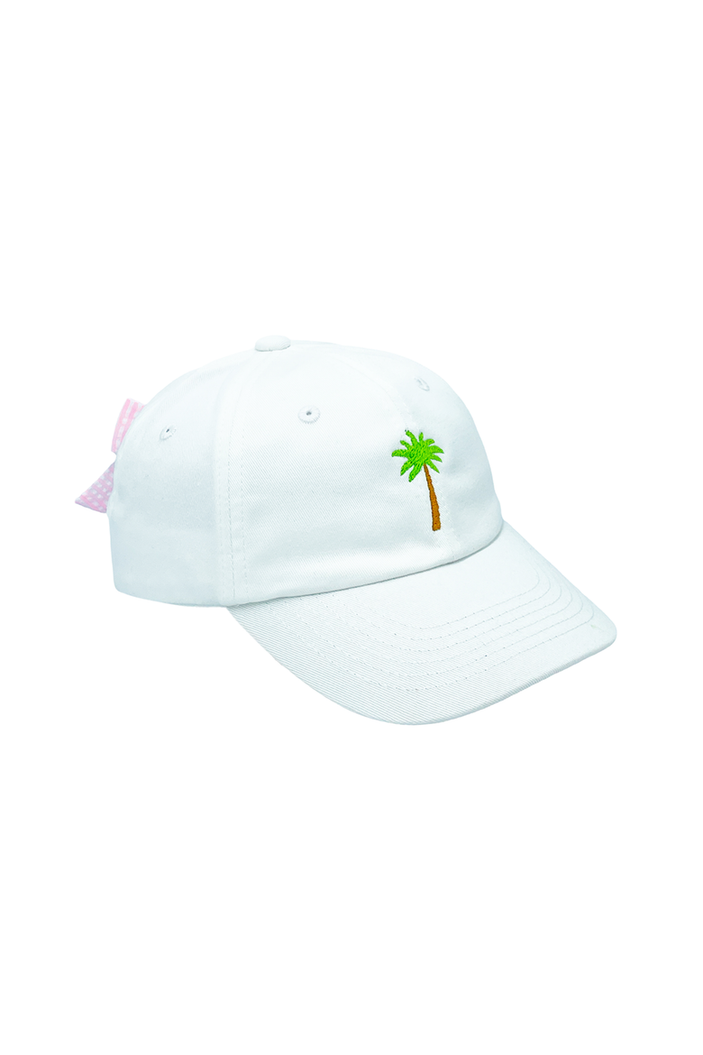 Palm Tree Twill Bow Women's Baseball Hat, Main, color, White