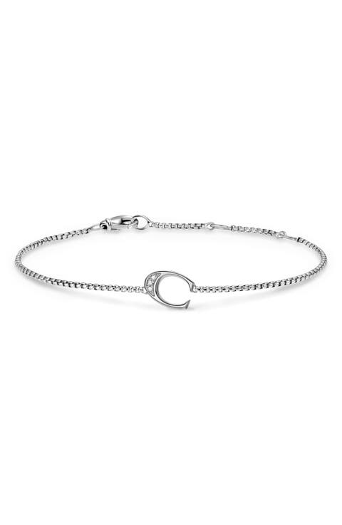 Petite Pavé Initial Chain Bracelet in Sterling Silver with Diamonds