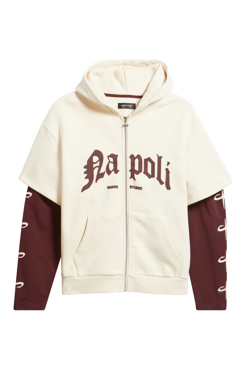 Napoli Fight Team Layered Zip Hoodie, Alternate, color, WHITE