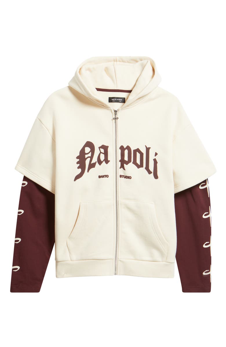 SANTO STUDIO Napoli Fight Team Layered Zip Hoodie, Alternate, color, White