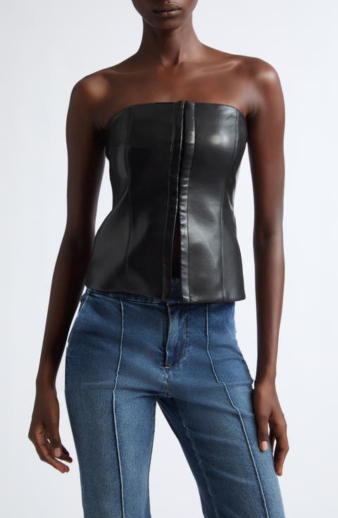Pat Strapless Faux Leather Top
