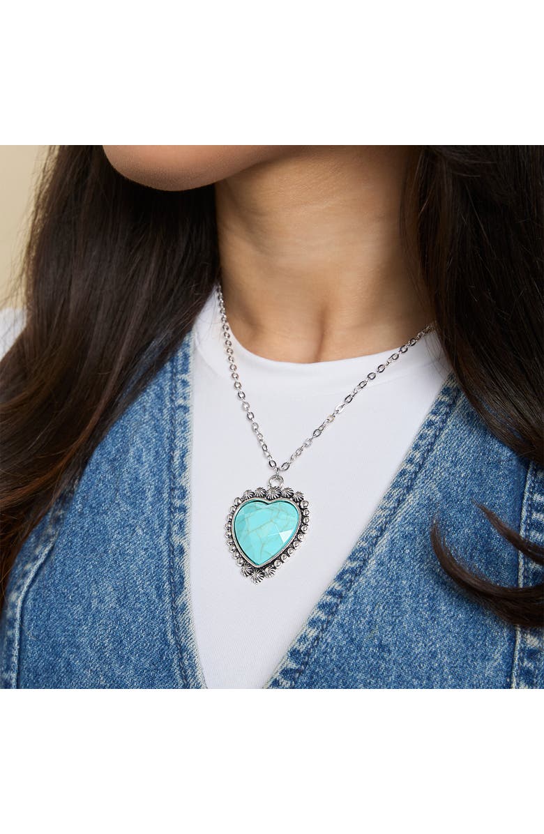 Jessica Simpson Blue Heart Necklace, Alternate, color, Silver, Turquoise