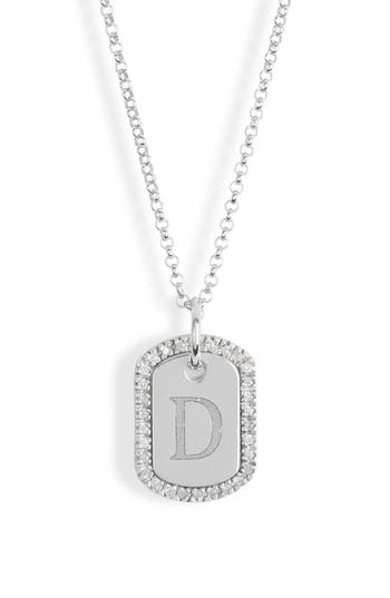 Meshmerise Diamond Initial Dog Tag Pendant Necklace In White-d
