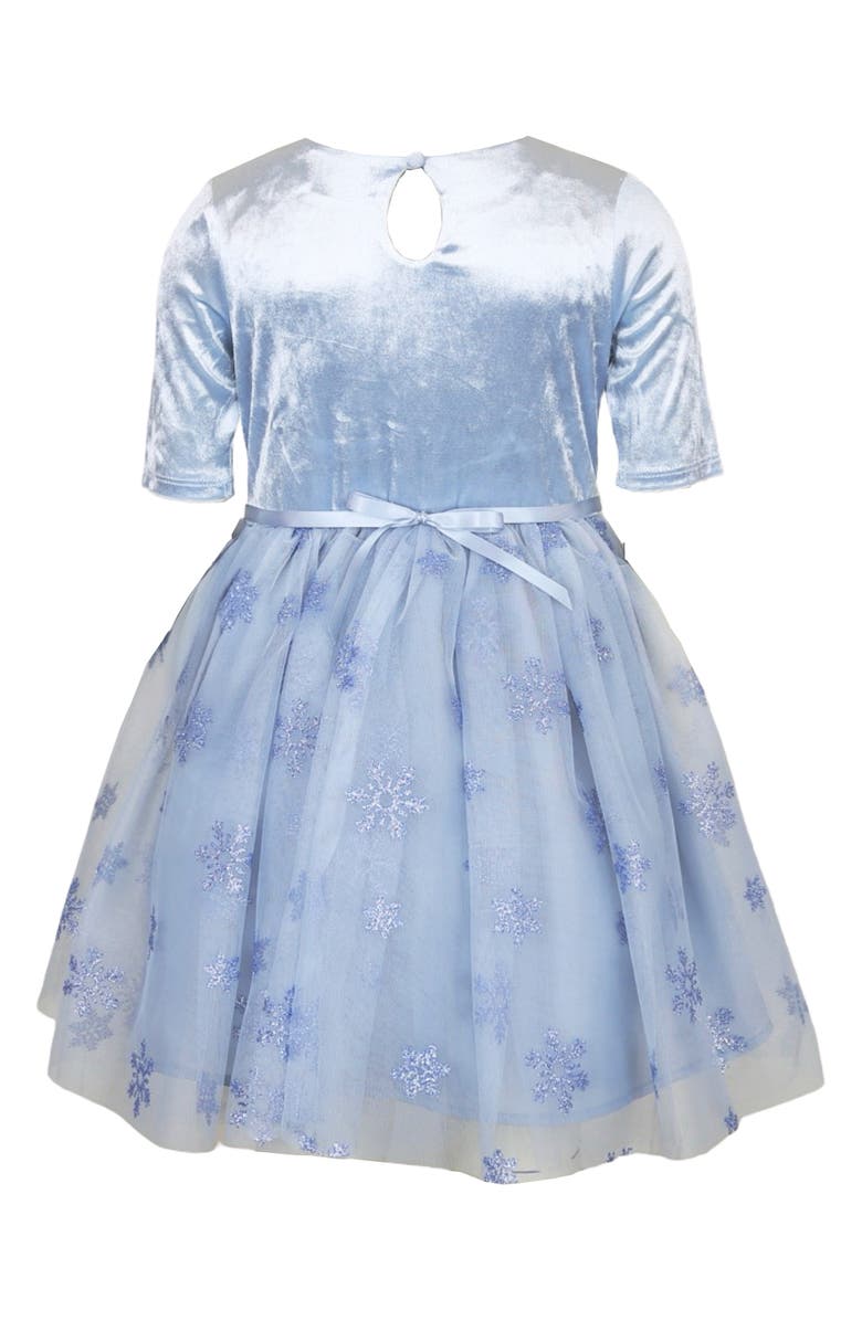 Zunie Kids' Snowflake Velvet Dress, Alternate, color, Icy Blue