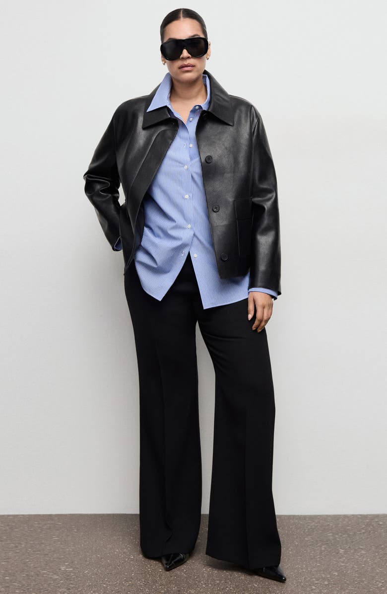 MANGO Stripe Poplin Button-Up Shirt, Alternate, color, Sky Blue