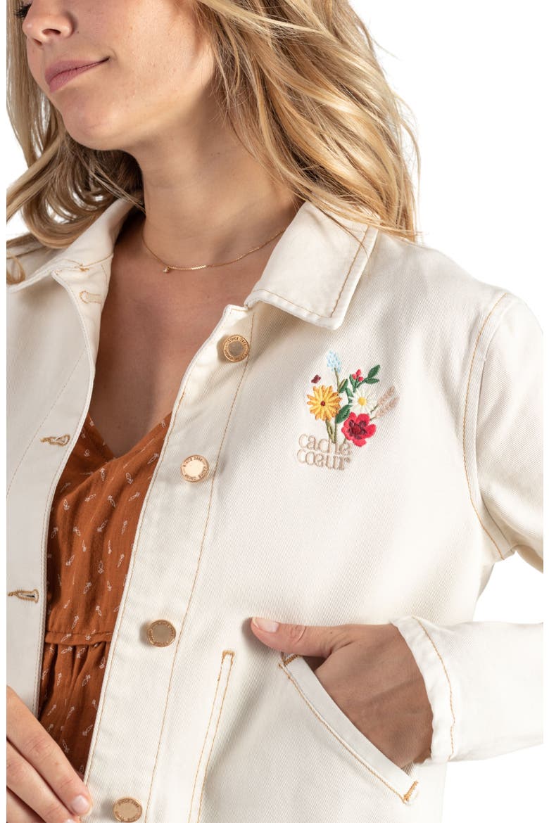 Romy Floral Embroidered Maternity/Nursing Denim Jacket, Alternate, color, BEIGE
