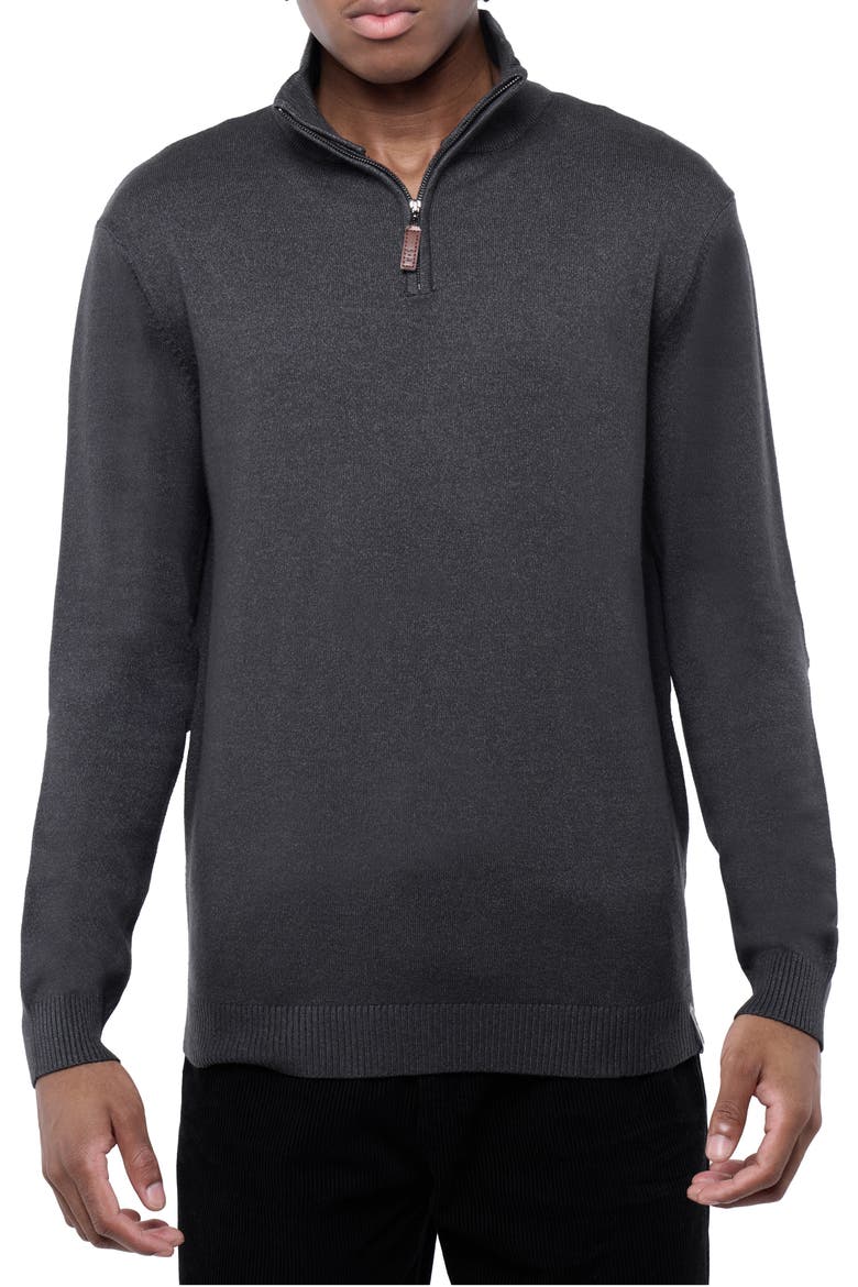 Mock Neck Quarter Zip Sweater, Main, color, HEATHER CHARCOAL
